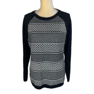Talbots Nordic Fair Isle Lambswool Sweater Black White Size Large Soft‎ Ski Fall